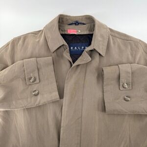 Ralph Lauren Trench Coat Khaki Tan Overcoat Zip In Liner 40R Men Long Jacket